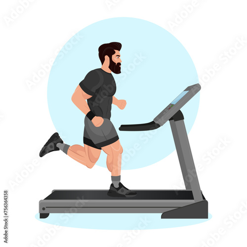 Illustration of a young guy training in a gym. Gym. Body-building. Power training. Sports guy.