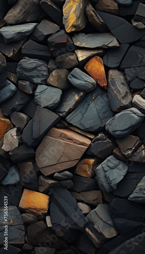 Background built up out of different colored dark rocks 