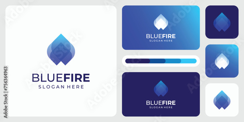 Transparent blue flame silhouette shape vector logo design with modern, simple, clean and abstract style. photo