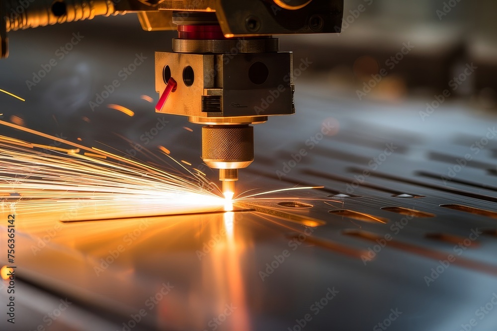 A machine is drilling into hardwood flooring, emitting sparks and heat