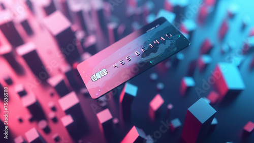 Minimalistic 3D credit card floating over a clean digital background photo