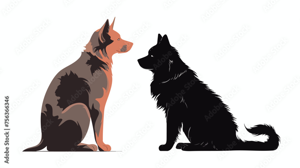 Vector silhouette of dog and cat on white background
