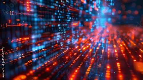 Wallpaper Mural red-orange Cyber security and information or network protection. Future cyber technology web services for business and internet project and binary code in background , blue sci-fi tone Torontodigital.ca