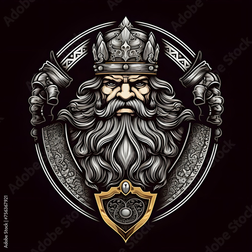 Fat Old King Illustration can be used for T-shirt Design. King Emblem photo