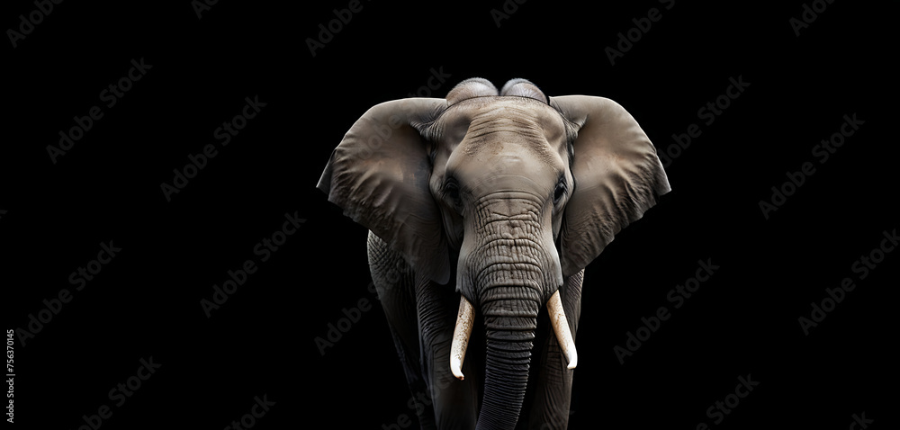 portrait of a elephant  against black background