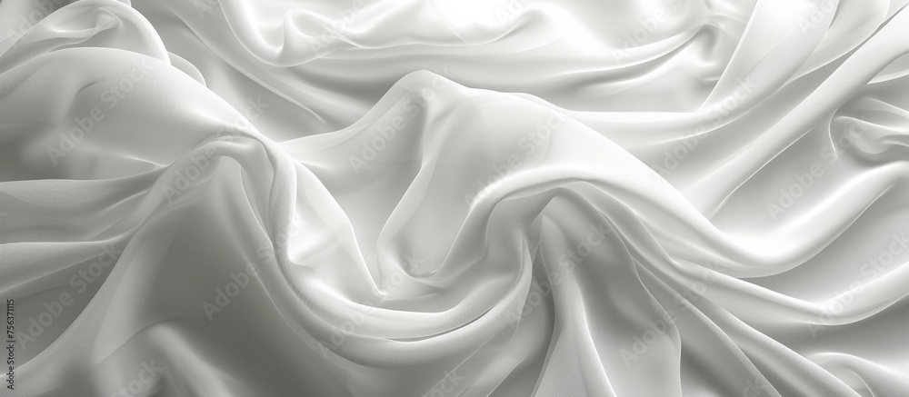Gorgeous white satin fabric with intricate folds and drapes for luxurious textile background or texture design concept Gorgeous white satin fabric with intricate folds and drapes for luxurious textile background or texture design concept
