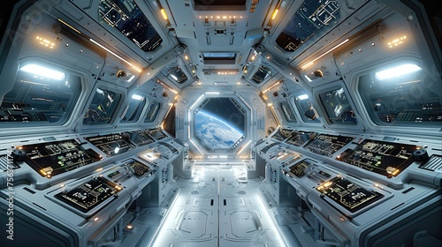 Fototapeta Naklejka Na Ścianę i Meble -  A spaceship cockpit, showcasing a high-tech, modern, futuristic design. Generative AI.