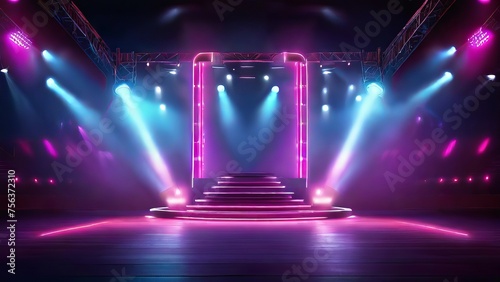 An unoccupied neon stage with radiant spotlights © pit