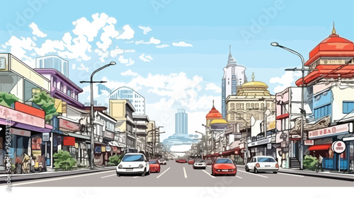 Street view with urban of Bangkok Thailand. Manga background photo