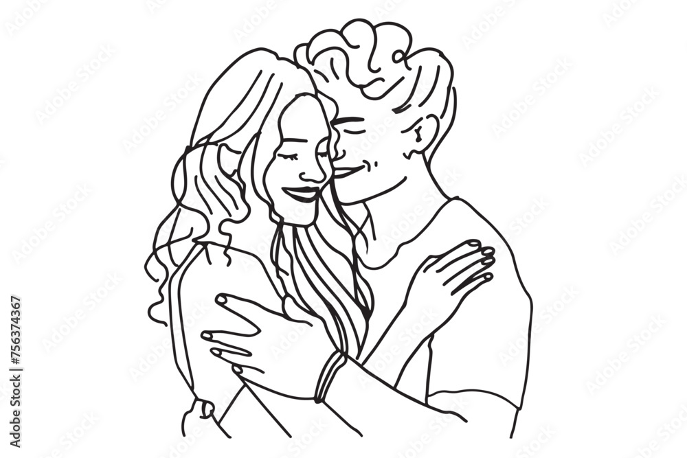 couple hugging. line drawing illustration for your design couple hugging. line drawing illustration for your design