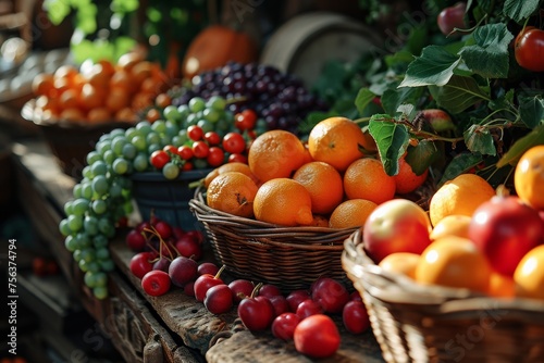 basket of fruits and vegetarian food  