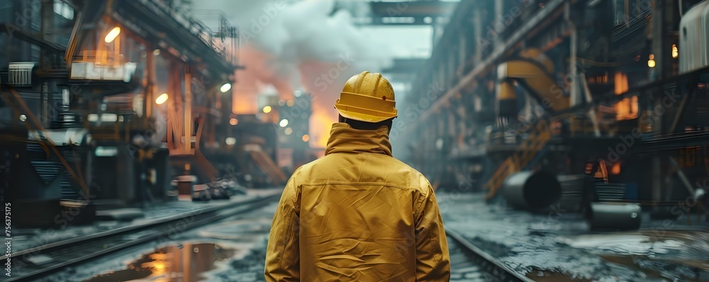 © Anastasiia - Safety and Environmental Impact Background of Workers in the Steel Mill. Concept Steel Industry, Worker Safety, Environmental Impact, Occupational Health, Steel Mill Operations