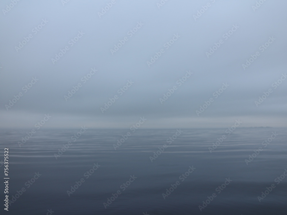 thick white fog over a calm sea, calm, silence, nothing visible, gradient background