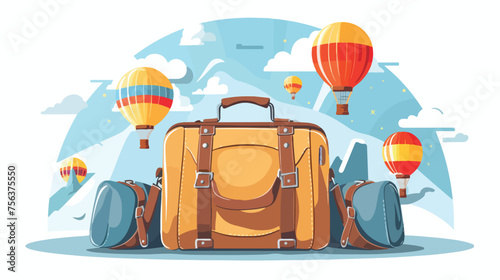 travel bag wallet compass and hot air balloons design photo