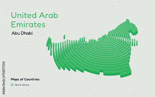 Abstract Map of United Arab Emirates in a Circle Spiral Pattern with a Capital of Abu Dhabi. 3D, Perspective, png, transparent background
