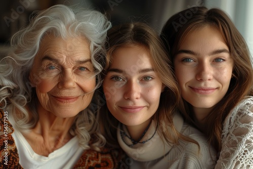 Three generations of women. Generative AI.