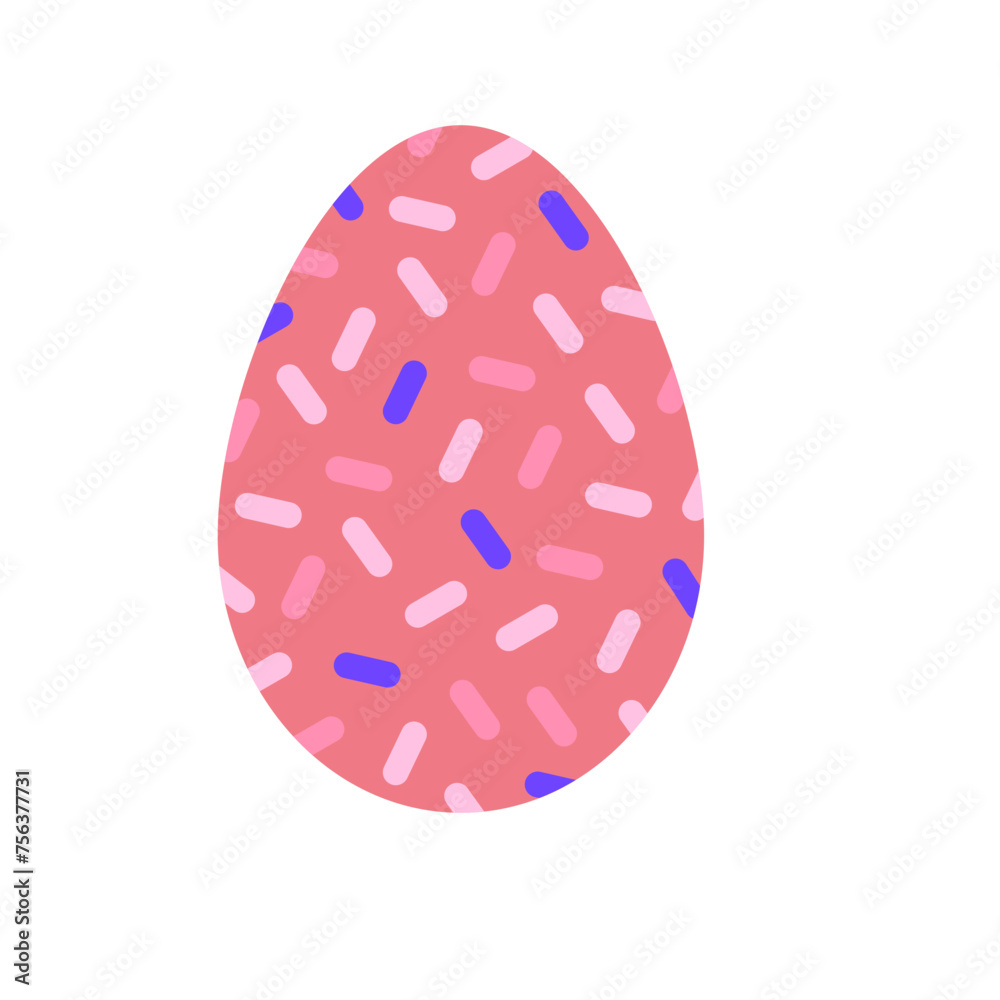 Œuf de pâques rose avec des confettis roses et violets