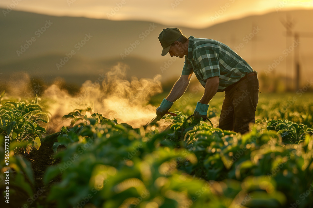 Fototapeta premium Man Standing in Green Plant Field