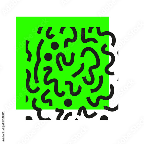carré vert et formes noires styles memphis