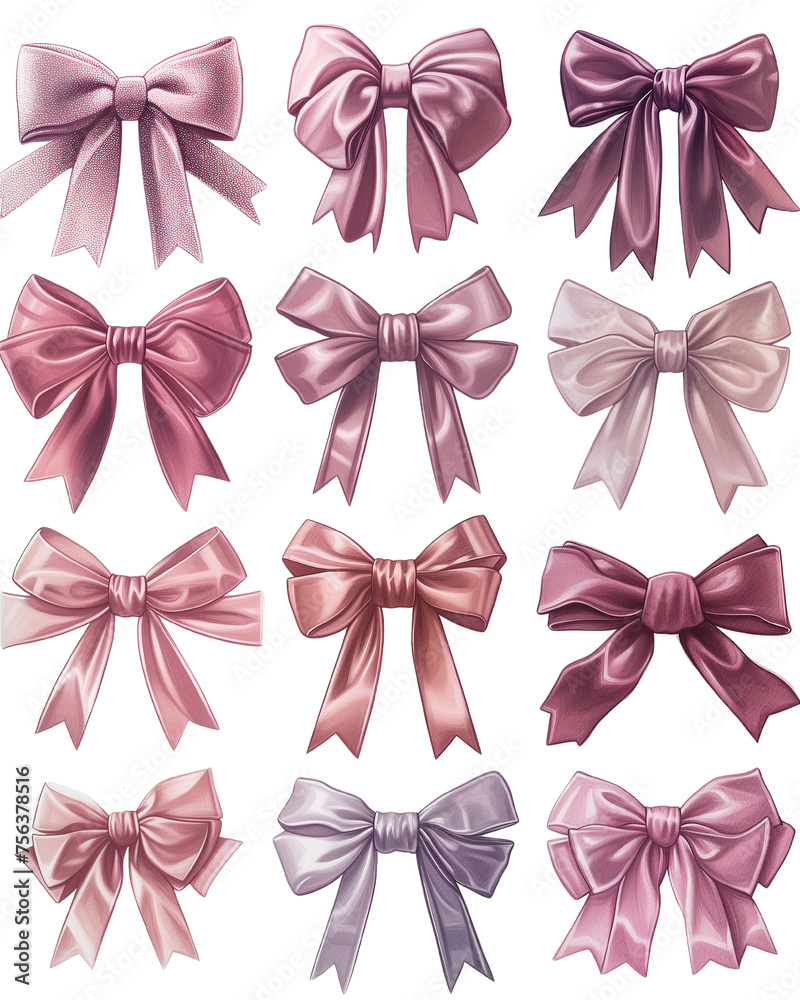 Pastel Pink Bows Collection Brush Stroke Paint Style