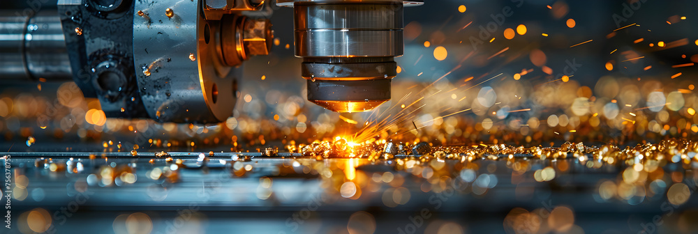 Finishing Metal Working on High Precision Grinding,
The CNC milling machine cutting the metal with sparks The sheet metal manufacturing process - obrazy, fototapety, plakaty 