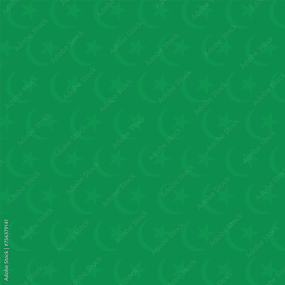 Green seamless pattern background with moon and star. Islamic pattern background.