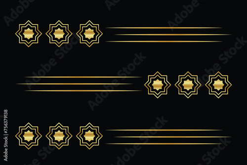 Golden art deco dividers. Vintage gold ornaments, decorative divider