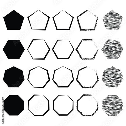Set of Hexagon shapes. Brush hexagons. Banner template design. Grunge texture. Brush texture. Vector illustration.