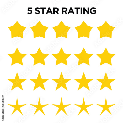 Set of Star Rating icon vector. 5 star rating yellow icons vector icons. yellow star icon. Vector illustration.