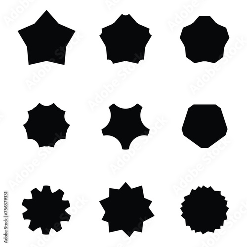 Set of black and white stars. Abstract shapes, icons, shapes for logos, design elements.