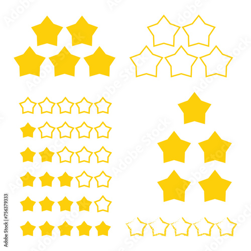 Set of Star Rating icon vector. 5 star rating yellow icons vector icons. yellow star icon. Vector illustration.