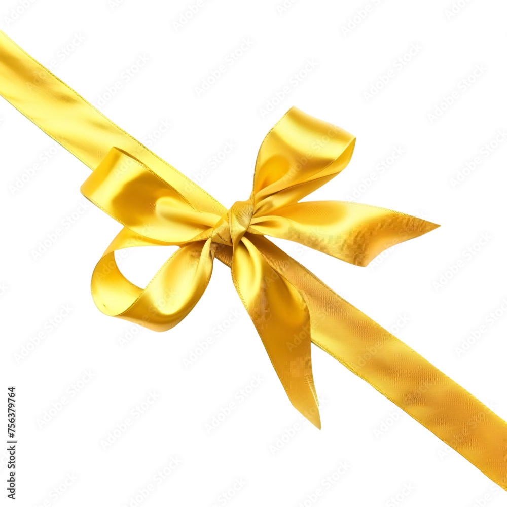 A yellow ribbon bow for party gift box on an isolated background A yellow ribbon bow for party gift box on an isolated background