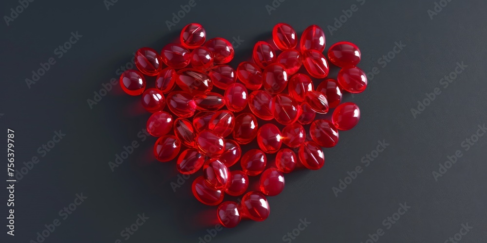 red heart shape with tablets on gray background with free space for medical concept red heart shape with tablets on gray background with free space for medical concept
