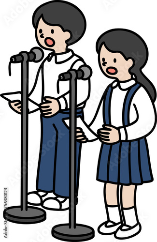 発表する学生二人のベクターイラスト