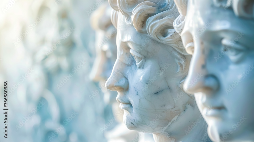 Serene marble busts in ethereal light