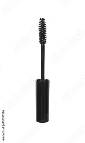 One mascara applicator isolated on white, top view. Makeup product