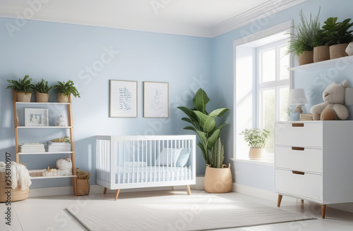 modern styled nursery in light blue colors