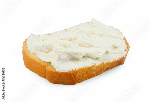 Bread with cream cheese isolated on white