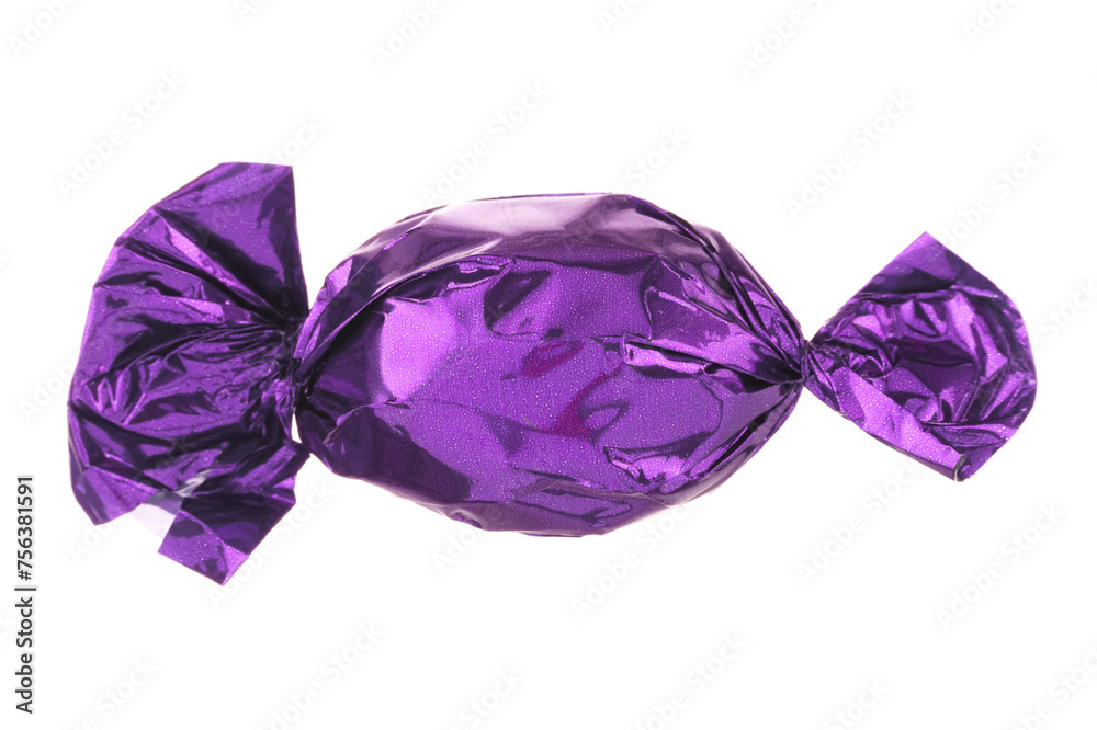 Candy in purple wrapper isolated on white Candy in purple wrapper isolated on white