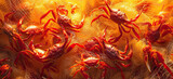 Crabs in the net lots of red crabs in the net catching crabs. Generated AI.