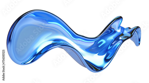 Blue modern flowing wave element on transparent background