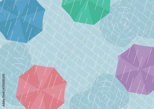 雨の中、上から見降ろした傘のベクターイラスト