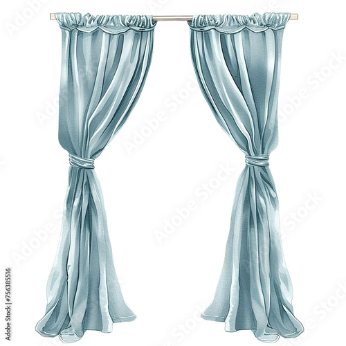 White Background Tall Rectangle Window with Pale Blue Drapes Clip Art Transparent Background