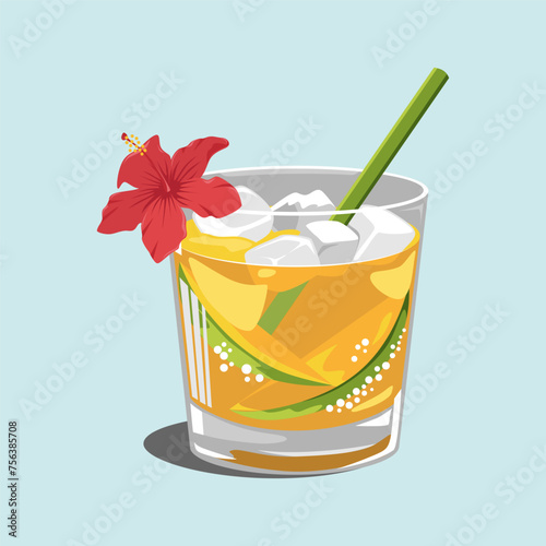 Glass of cocktail with flower.