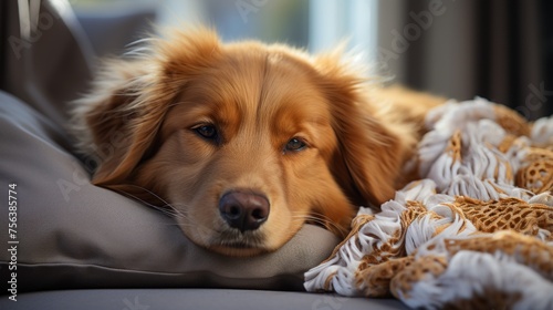 A Golden Retriever Dog Resting on a Couch