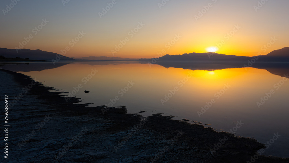 Fototapeta premium Sunset on the lake, Lake Burdur, Turkey.