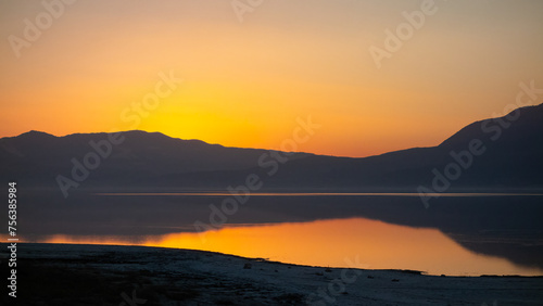 Sunset on the lake, Lake Burdur, Turkey.