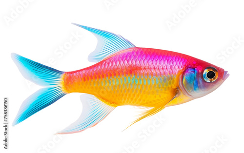 Brilliant neon tetra shining in vivid colors.