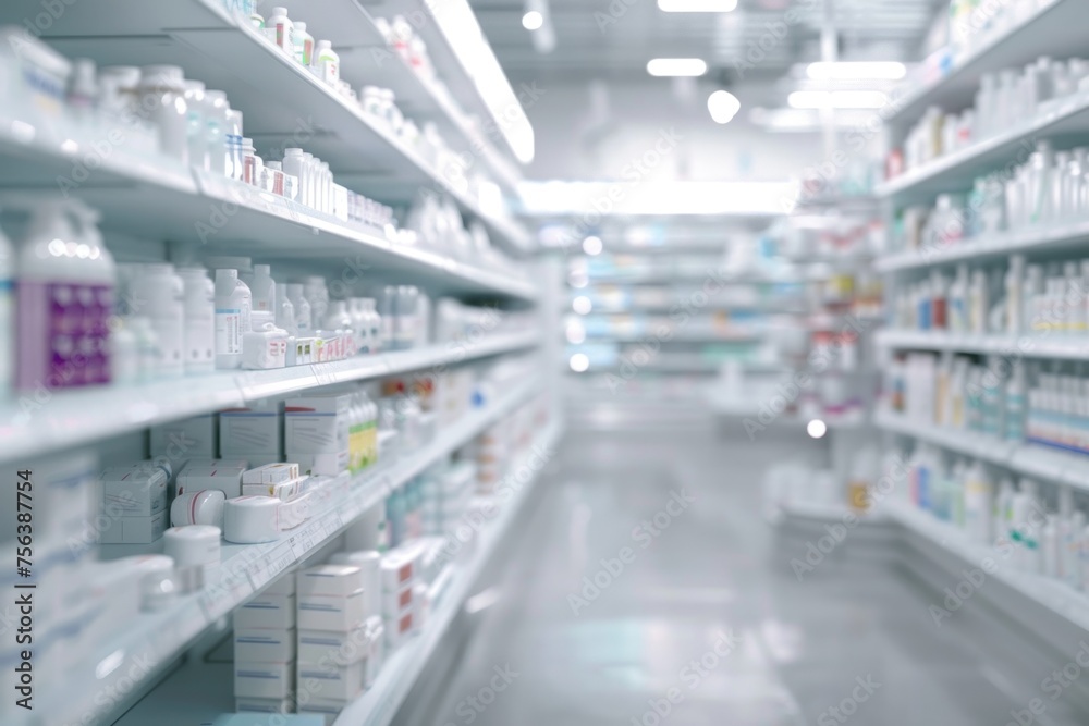 products in pharmacy shelves have many different kinds of medication