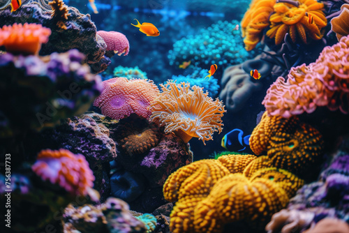 Wallpaper Mural underwater world of the seabed with colorful corals and small fish, aquarium close-up Torontodigital.ca